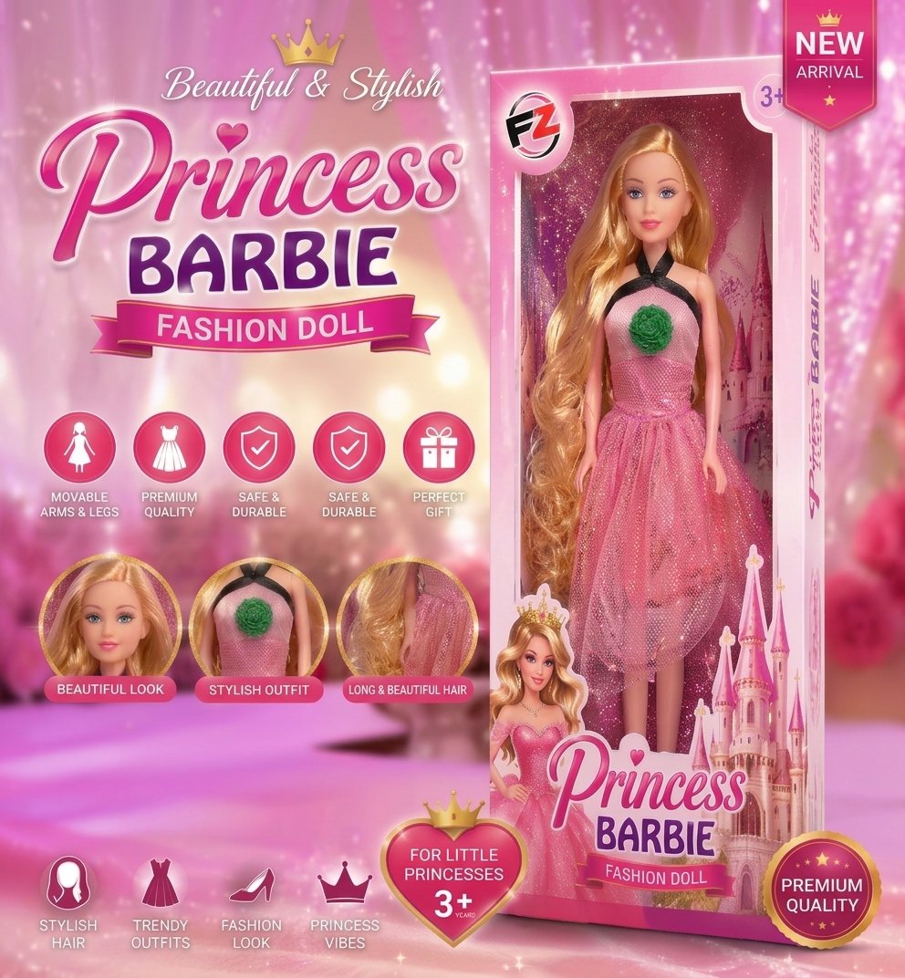 Princess Fashion Barbie Doll for Girls | Long Hair Beauty Doll | Stylish Dress | Kids Toy | Premium Quality | Age 3+