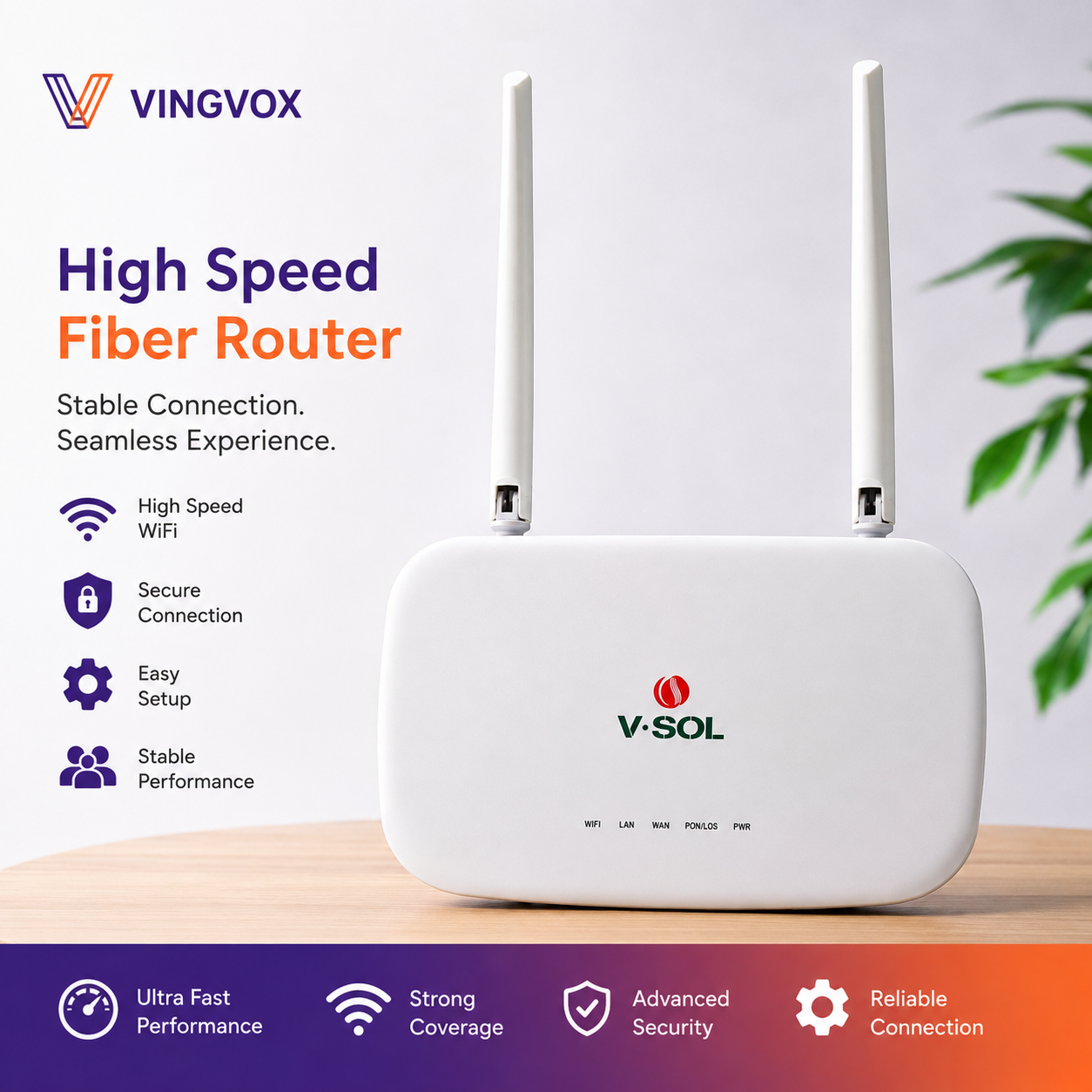 V-SOL V2801RGW XPON Fiber Router 1GE WiFi ONU | GPON EPON ONU | 300Mbps FTTH Router